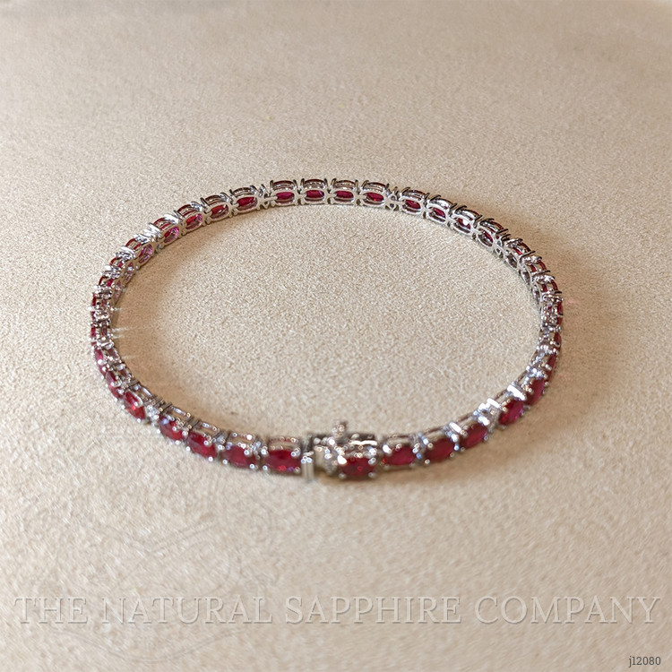 7.25 Ct.Tw. Ruby and Natural Diamond Tennis/Line Bracelet, 14K White Gold