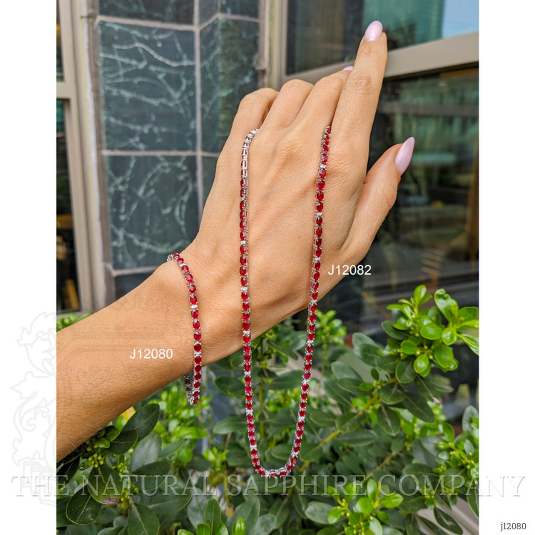 7.25 Ct.Tw. Ruby and Natural Diamond Tennis/Line Bracelet, 14K White Gold
