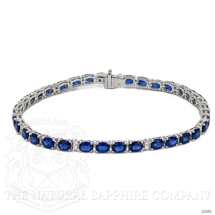 36.00 Ct.Tw. Blue Sapphire and Natural Diamond Tennis/Line Bracelet, 14K White Gold