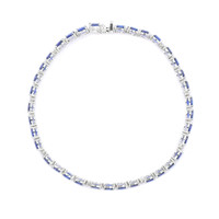 36.00&nbsp;Ct.Tw.Total Carat Weight Blue Sapphire and Natural Diamond Tennis/Line Bracelet, 14K White Gold Image