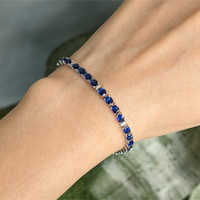 36.00&nbsp;Ct.Tw.Total Carat Weight Blue Sapphire and Natural Diamond Tennis/Line Bracelet, 14K White Gold Life Style