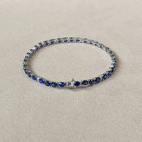 36.00&nbsp;Ct.Tw.Total Carat Weight Blue Sapphire and Natural Diamond Tennis/Line Bracelet, 14K White Gold Life Style