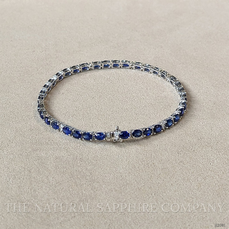 36.00 Ct.Tw. Blue Sapphire and Natural Diamond Tennis/Line Bracelet, 14K White Gold
