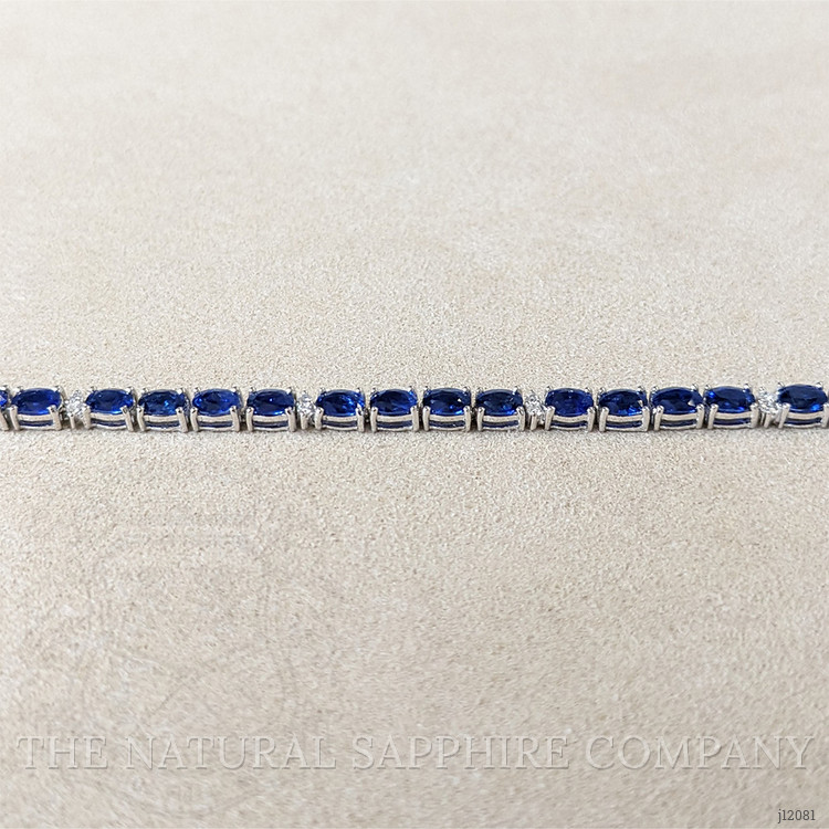 36.00 Ct.Tw. Blue Sapphire and Natural Diamond Tennis/Line Bracelet, 14K White Gold