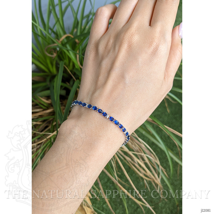 36.00 Ct.Tw. Blue Sapphire and Natural Diamond Tennis/Line Bracelet, 14K White Gold