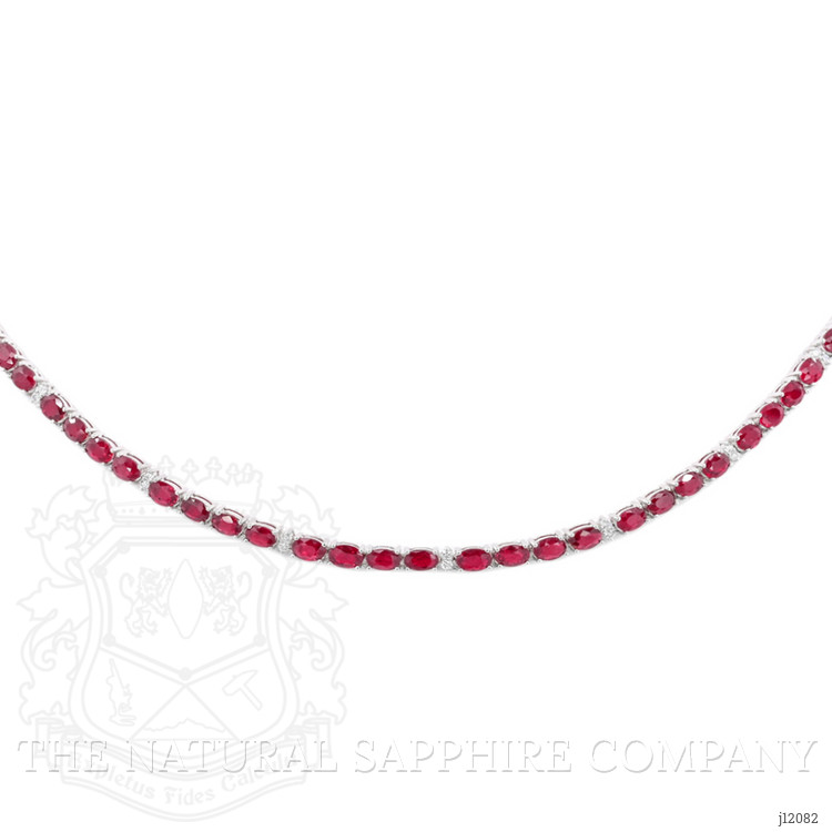 17.25 Ct. Ruby and Natural Diamond Tennis/Riviere Necklace, 14K White Gold