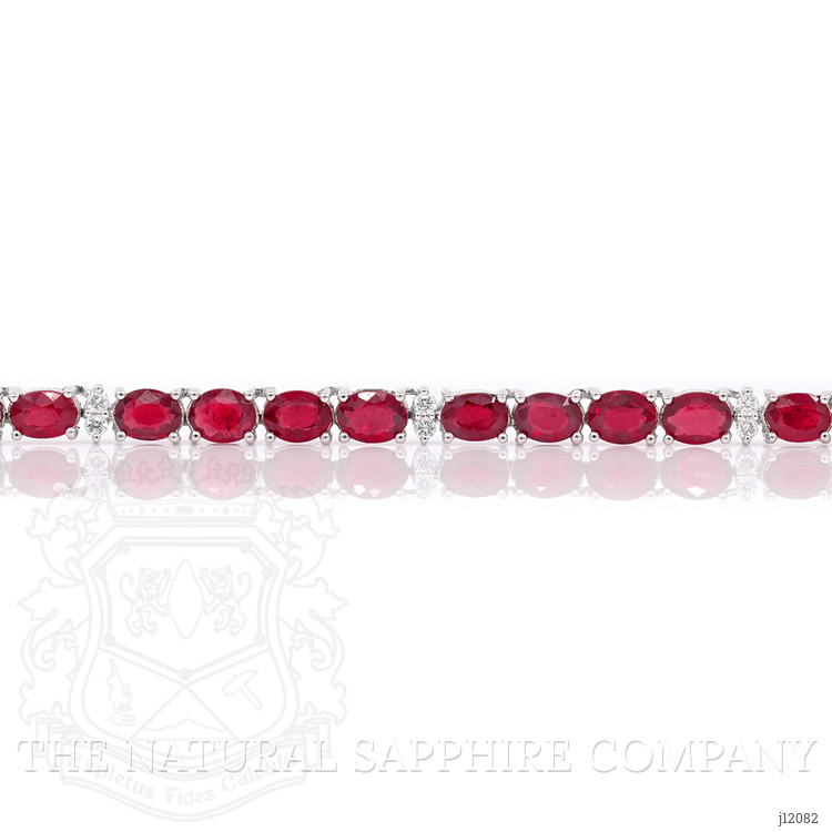 17.25 Ct. Ruby and Natural Diamond Tennis/Riviere Necklace, 14K White Gold