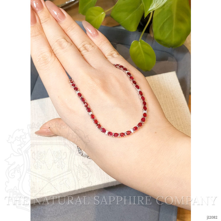 17.25 Ct. Ruby and Natural Diamond Tennis/Riviere Necklace, 14K White Gold