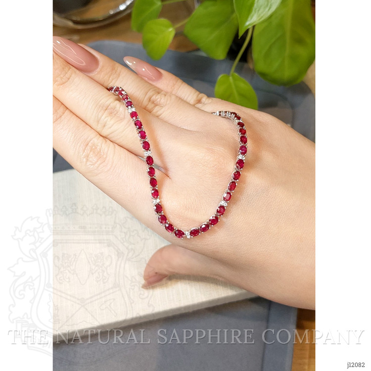 17.25 Ct. Ruby and Natural Diamond Tennis/Riviere Necklace, 14K White Gold