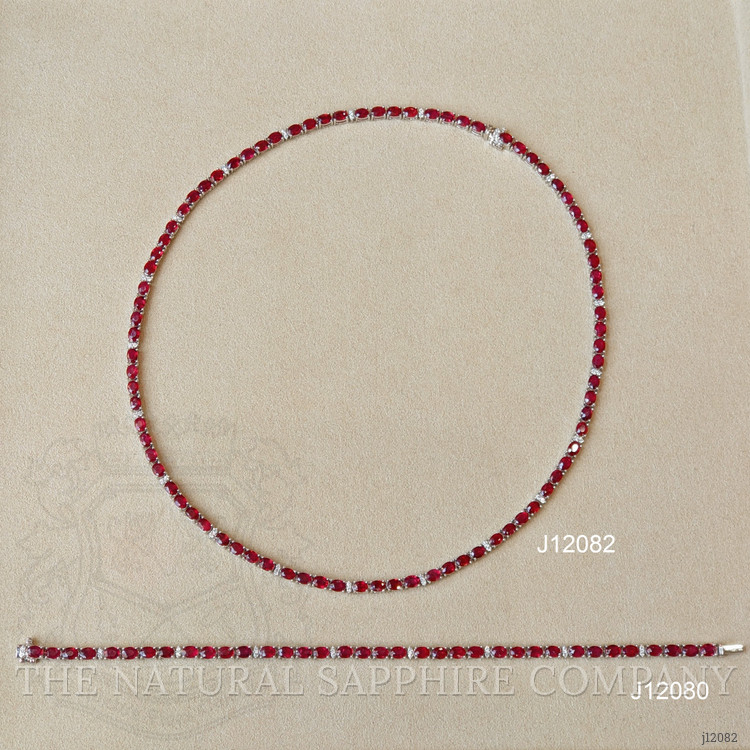 17.25 Ct. Ruby and Natural Diamond Tennis/Riviere Necklace, 14K White Gold