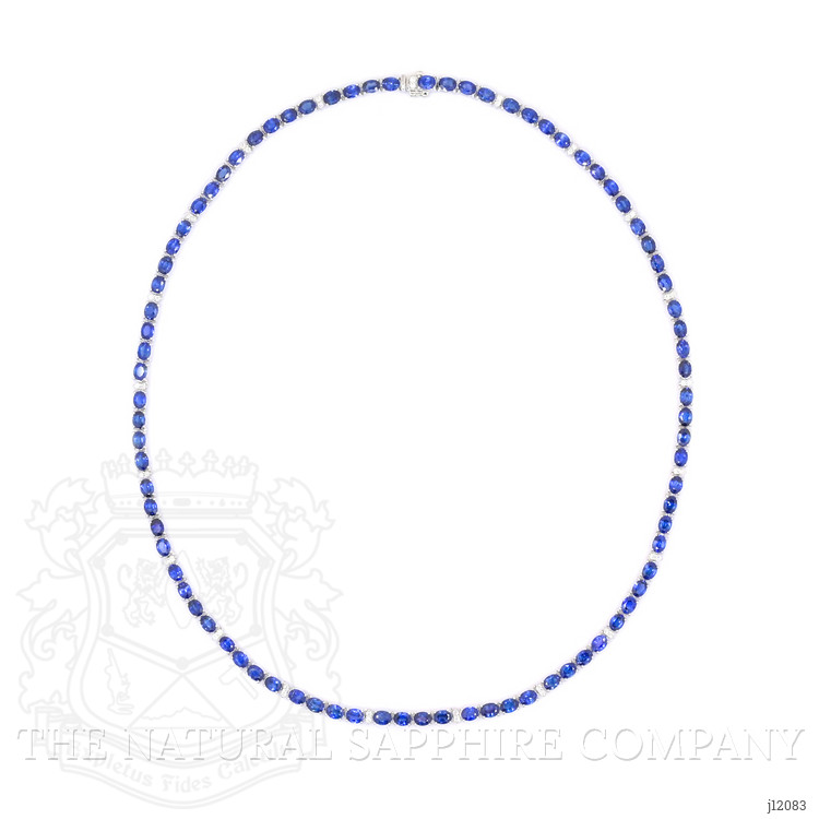 17.17 Ct. Blue Sapphire and Natural Diamond Tennis/Riviere Necklace, 14K White Gold