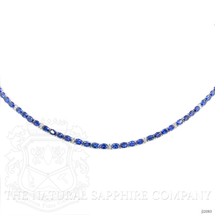 17.17 Ct. Blue Sapphire and Natural Diamond Tennis/Riviere Necklace, 14K White Gold