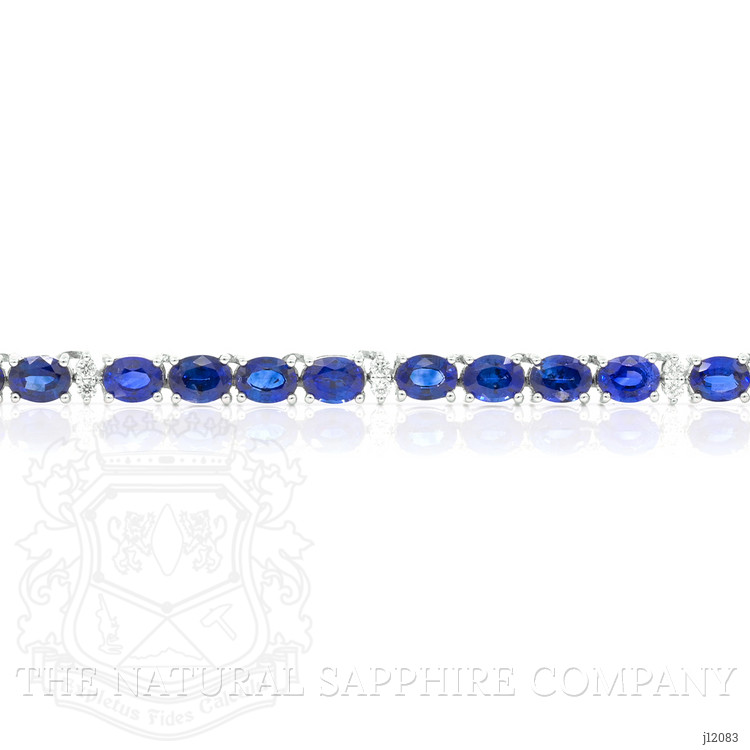 17.17 Ct. Blue Sapphire and Natural Diamond Tennis/Riviere Necklace, 14K White Gold