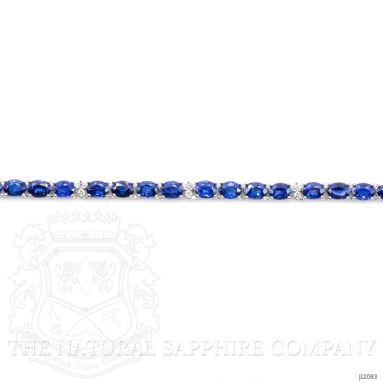 17.17 Ct. Blue Sapphire and Natural Diamond Tennis/Riviere Necklace, 14K White Gold