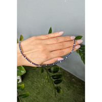 17.17 Ct. Blue Sapphire and Natural Diamond Tennis/Riviere Necklace, 14K White Gold Life Style