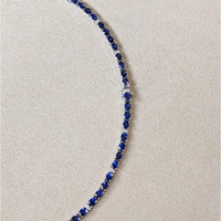 17.17 Ct. Blue Sapphire and Natural Diamond Tennis/Riviere Necklace, 14K White Gold Life Style