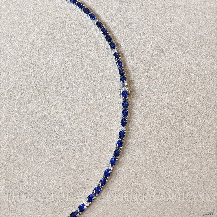 17.17 Ct. Blue Sapphire and Natural Diamond Tennis/Riviere Necklace, 14K White Gold