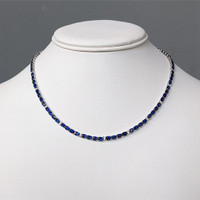 17.17 Ct. Blue Sapphire and Natural Diamond Tennis/Riviere Necklace, 14K White Gold Life Style