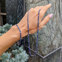 17.17 Ct. Blue Sapphire and Natural Diamond Tennis/Riviere Necklace, 14K White Gold Life Style