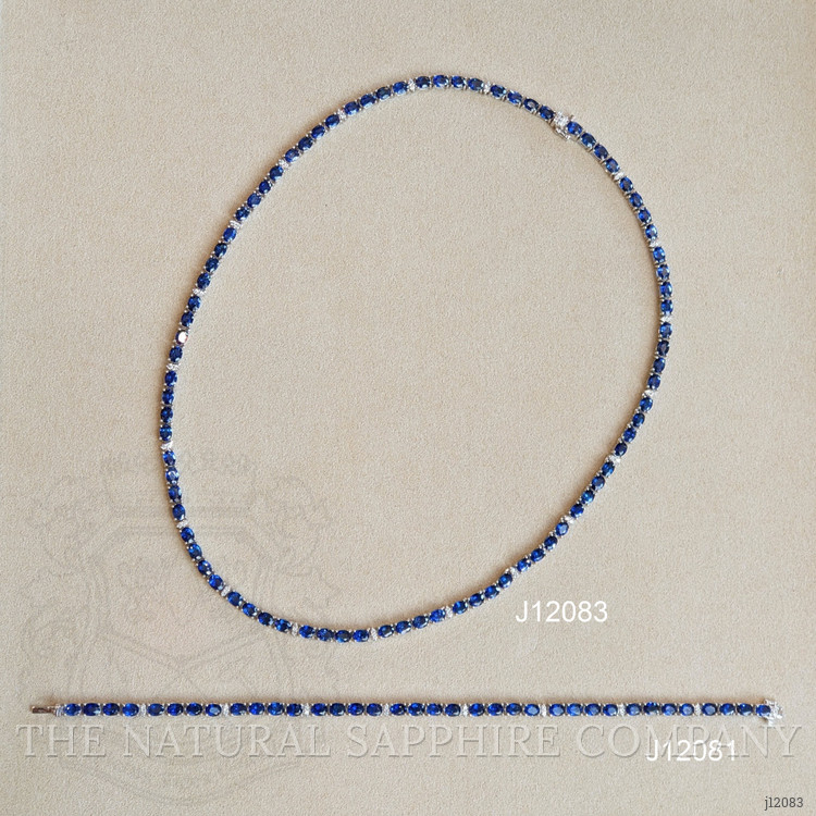 17.17 Ct. Blue Sapphire and Natural Diamond Tennis/Riviere Necklace, 14K White Gold