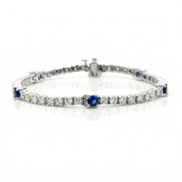 1.30&nbsp;Ct.Tw.Total Carat Weight Blue Sapphire and Natural Diamond Halo Bracelet, 14K White Gold Video