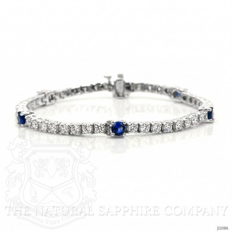 1.30 Ct.Tw. Blue Sapphire and Natural Diamond Halo Bracelet, 14K White Gold