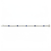 1.30&nbsp;Ct.Tw.Total Carat Weight Blue Sapphire and Natural Diamond Halo Bracelet, 14K White Gold Image