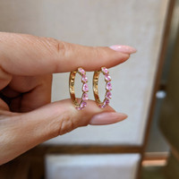 1.68&nbsp;Ct.Tw.Total Carat Weight Pink Sapphire Hoops Earrings, 14K Yellow Gold Life Style