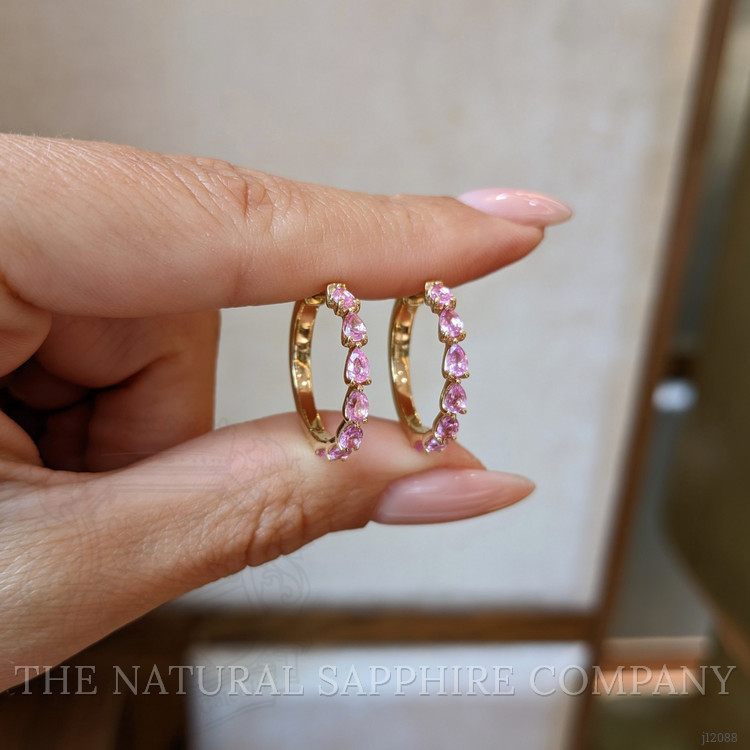 1.68 Ct.Tw. Pink Sapphire Hoops Earrings, 14K Yellow Gold