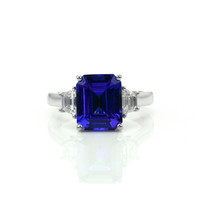 4.60 Ct. Violetish Blue Tanzanite and Natural Diamond Three Stone Ring, 18K White Gold Video