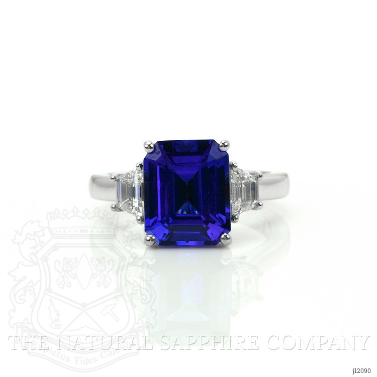 4.60 Ct. Violetish Blue Tanzanite and Natural Diamond Three Stone Ring, 18K White Gold