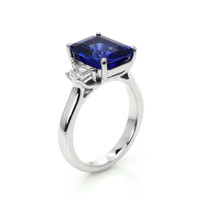 4.60 Ct. Violetish Blue Tanzanite and Natural Diamond Three Stone Ring, 18K White Gold Image