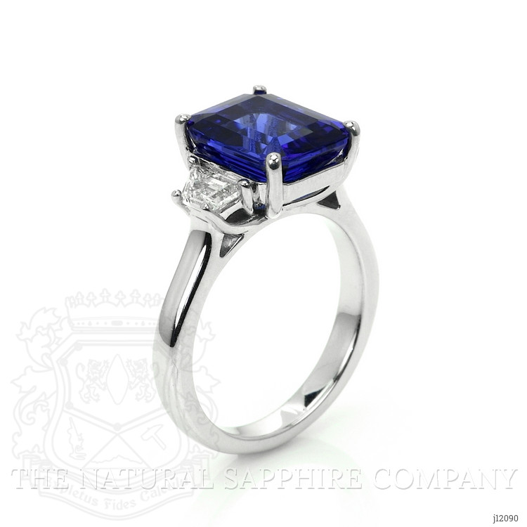 4.60 Ct. Violetish Blue Tanzanite and Natural Diamond Three Stone Ring, 18K White Gold