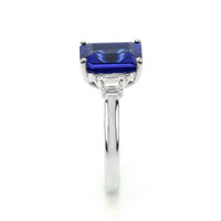 4.60 Ct. Violetish Blue Tanzanite and Natural Diamond Three Stone Ring, 18K White Gold Image