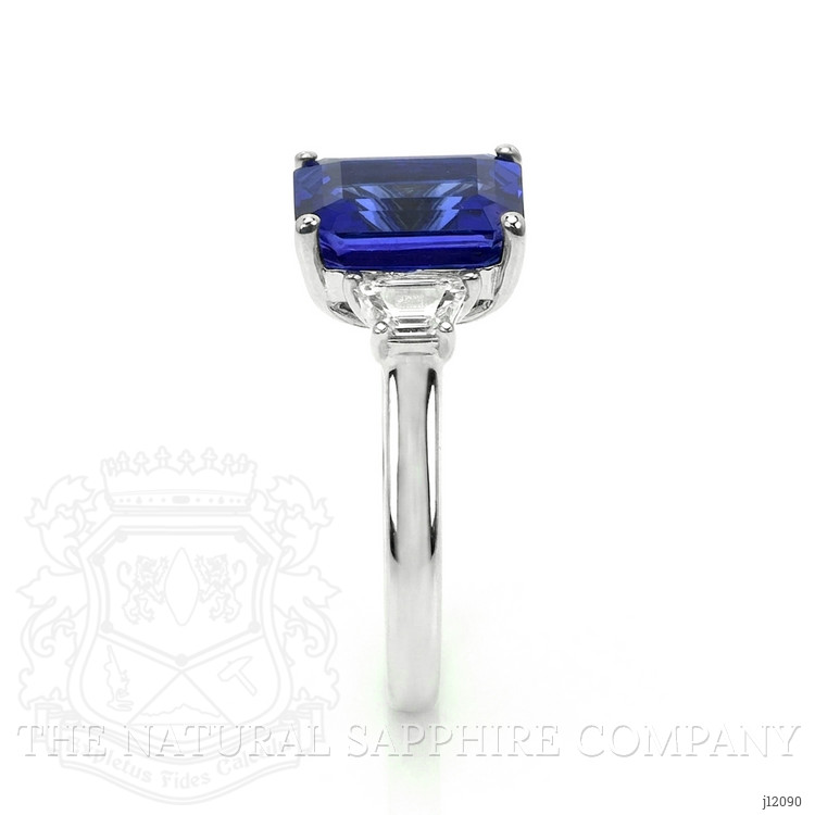 4.60 Ct. Violetish Blue Tanzanite and Natural Diamond Three Stone Ring, 18K White Gold