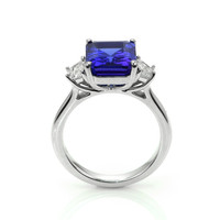 4.60 Ct. Violetish Blue Tanzanite and Natural Diamond Three Stone Ring, 18K White Gold Image