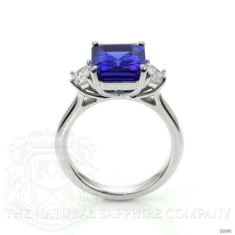 4.60 Ct. Violetish Blue Tanzanite and Natural Diamond Three Stone Ring, 18K White Gold