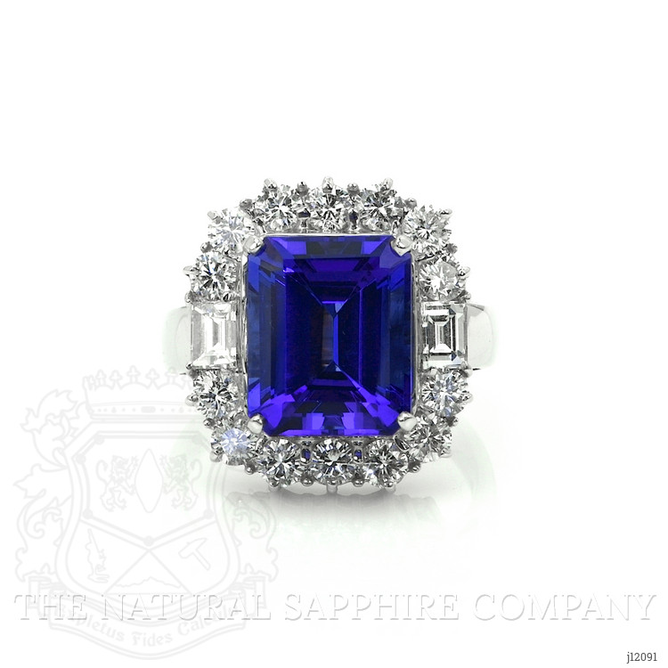 5.12 Ct. Violet Tanzanite and Natural Diamond Pave Ring, 18K White Gold