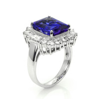 5.12 Ct. Violet Tanzanite and Natural Diamond Pave Ring, 18K White Gold Image