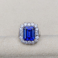 5.12 Ct. Violet Tanzanite and Natural Diamond Pave Ring, 18K White Gold Life Style
