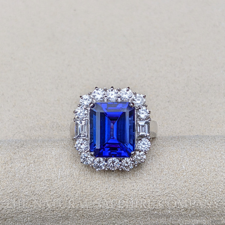 5.12 Ct. Violet Tanzanite and Natural Diamond Pave Ring, 18K White Gold