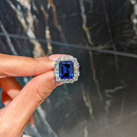 5.12 Ct. Violet Tanzanite and Natural Diamond Pave Ring, 18K White Gold Life Style