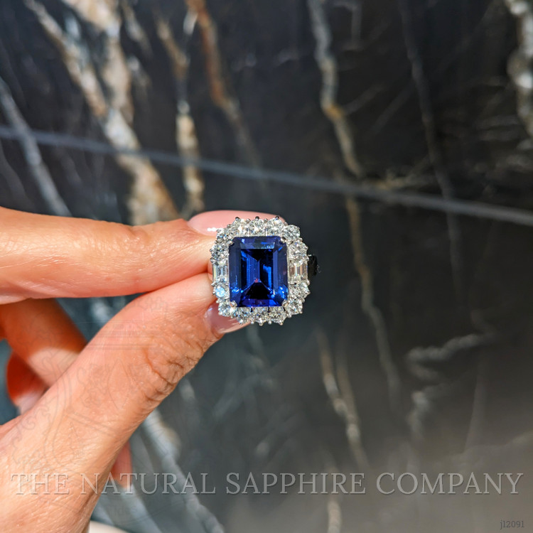 5.12 Ct. Violet Tanzanite and Natural Diamond Pave Ring, 18K White Gold