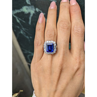5.12 Ct. Violet Tanzanite and Natural Diamond Pave Ring, 18K White Gold Life Style