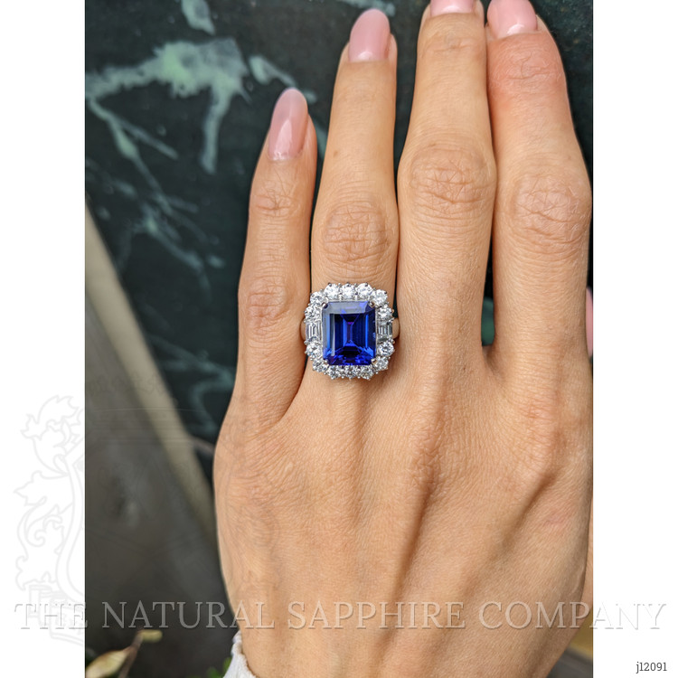 5.12 Ct. Violet Tanzanite and Natural Diamond Pave Ring, 18K White Gold