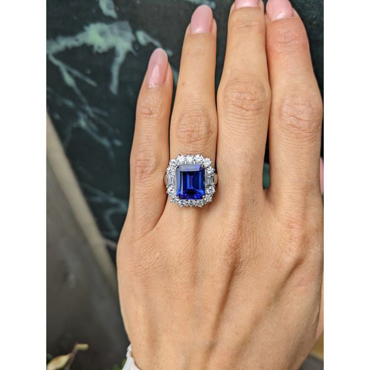 5.12 Ct. Violet Tanzanite and Natural Diamond Pave Ring, 18K White Gold