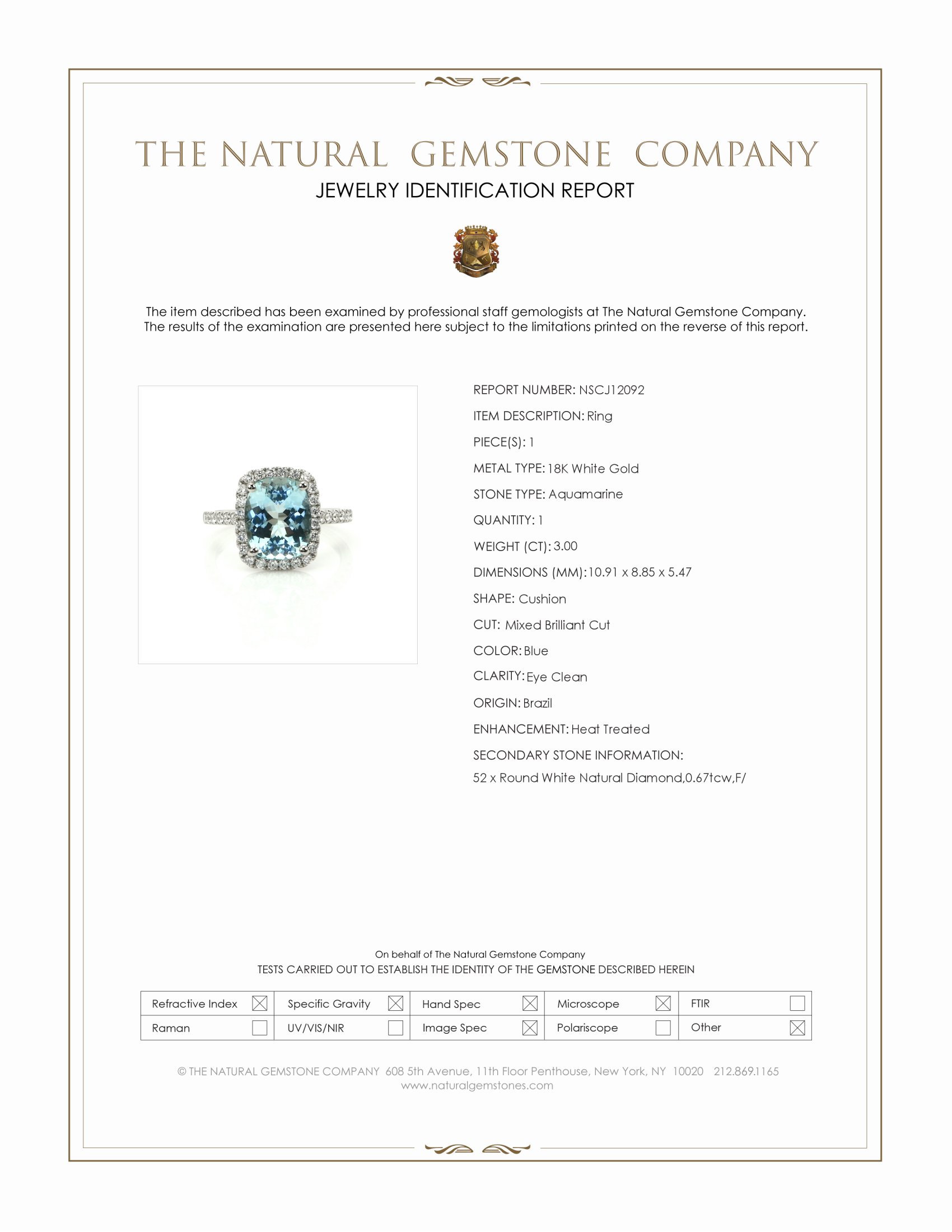 3.00 Ct. Blue Aquamarine and Natural Diamond Pave Ring, 18K White Gold