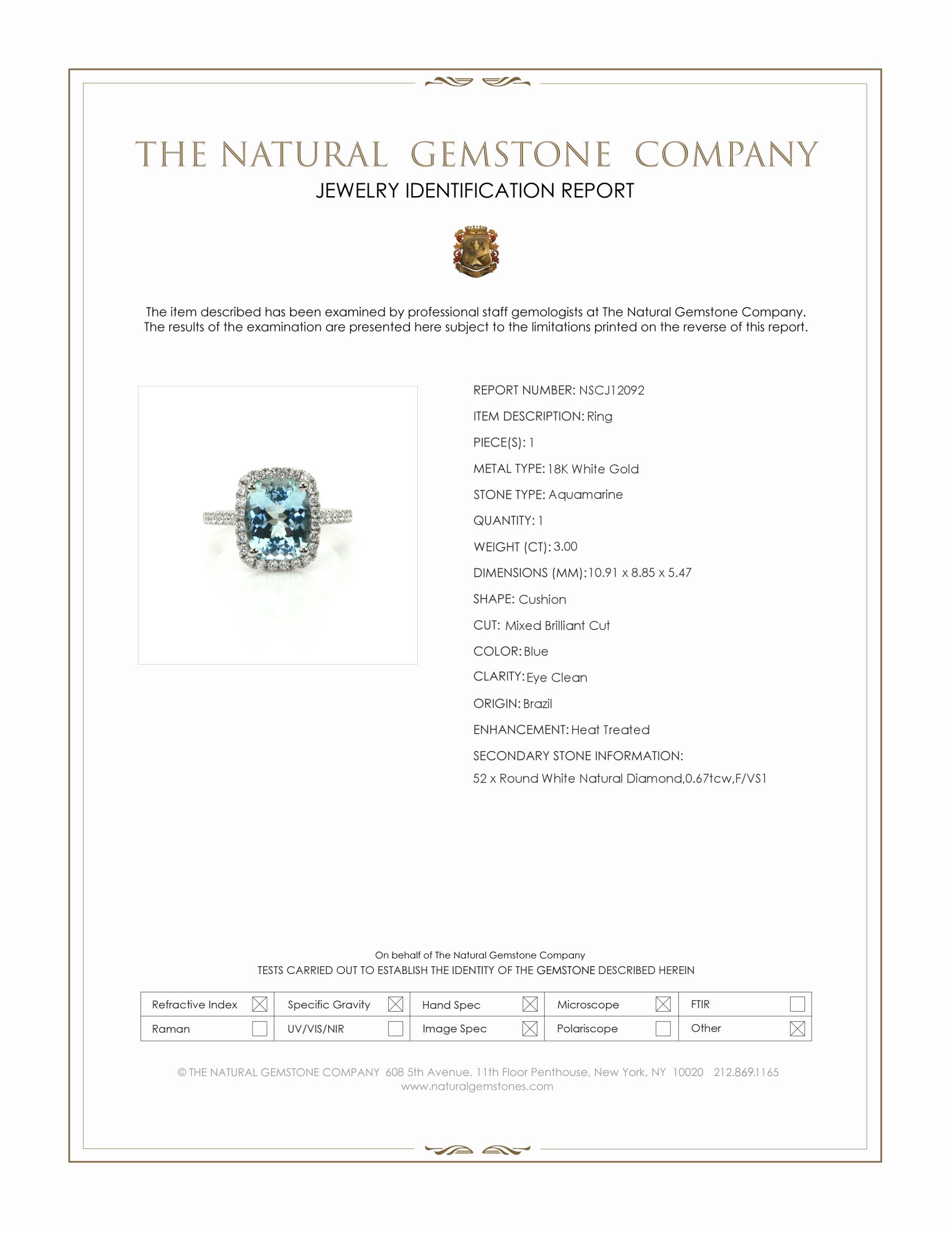 3.00 Ct. Blue Aquamarine and Natural Diamond Pave Ring, 18K White Gold