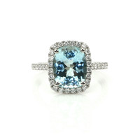 3.00 Ct. Blue Aquamarine and Natural Diamond Pave Ring, 18K White Gold Video