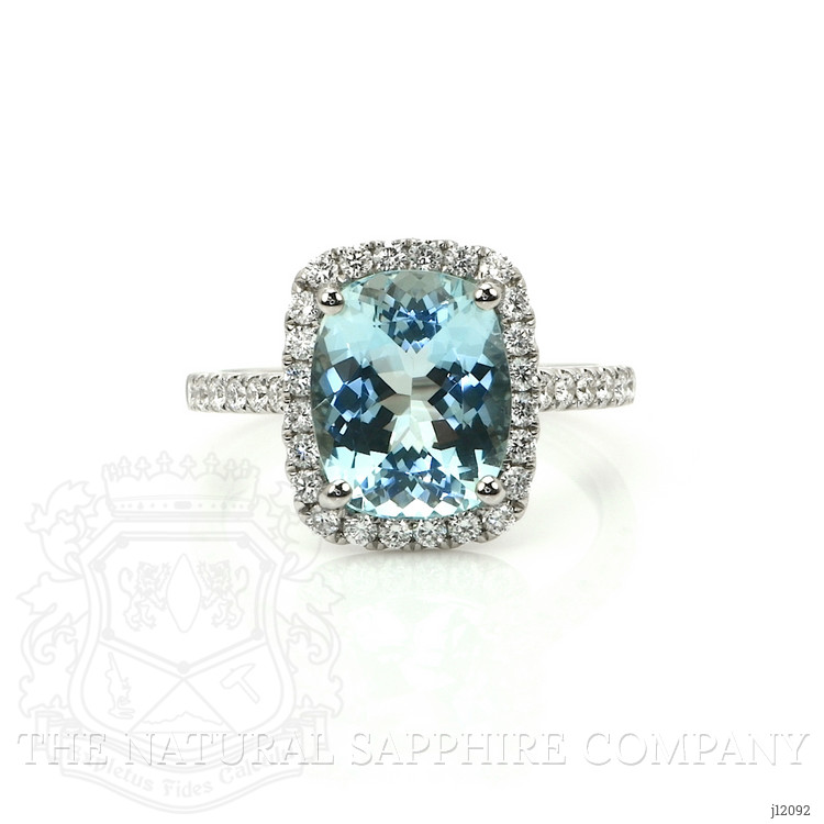3.00 Ct. Blue Aquamarine and Natural Diamond Pave Ring, 18K White Gold
